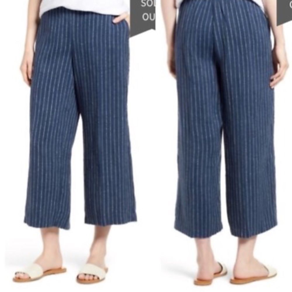 Eileen Fisher‎ Cropped Linen Woven Wide Leg Crop Pants Sz L